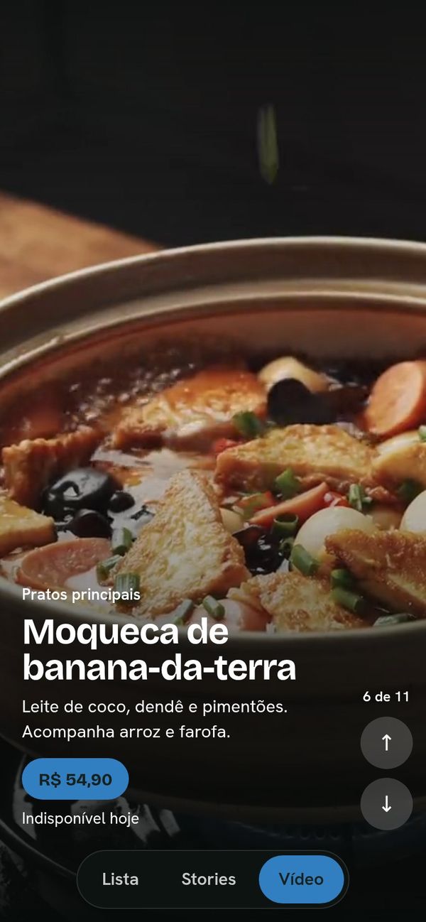 Cardápio de exemplo aberto no modo Vídeo